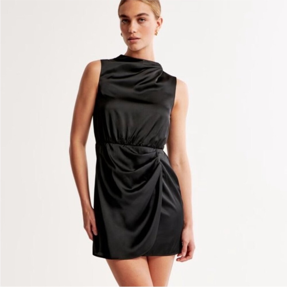 Abercrombie & Fitch Satin Draped High-Neck Mini Dress Size XL Tall